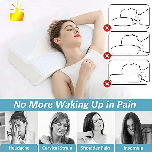 Diagram highlighting the benefits of Mkicesky pillow for pressure relief and muscle relaxation.